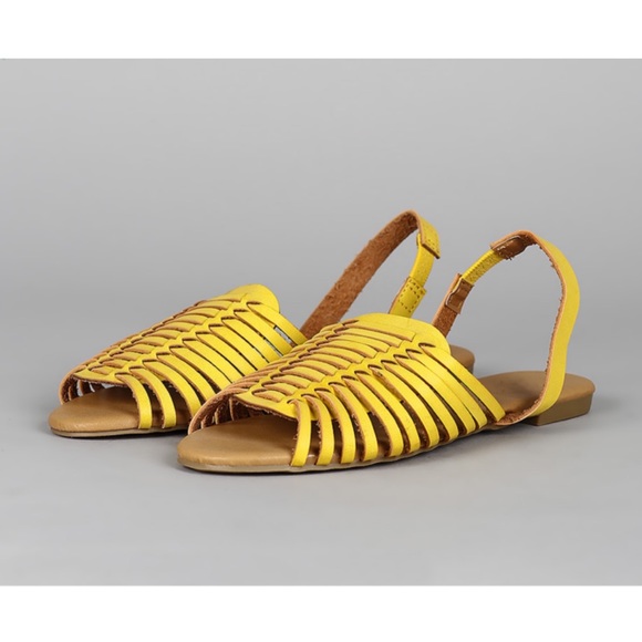 Shoes - Yellow strappy huarache flat slingback sandals